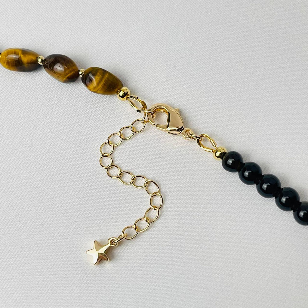 Колье из Тигрового глаза и золотистого Обсидиана 42 см +