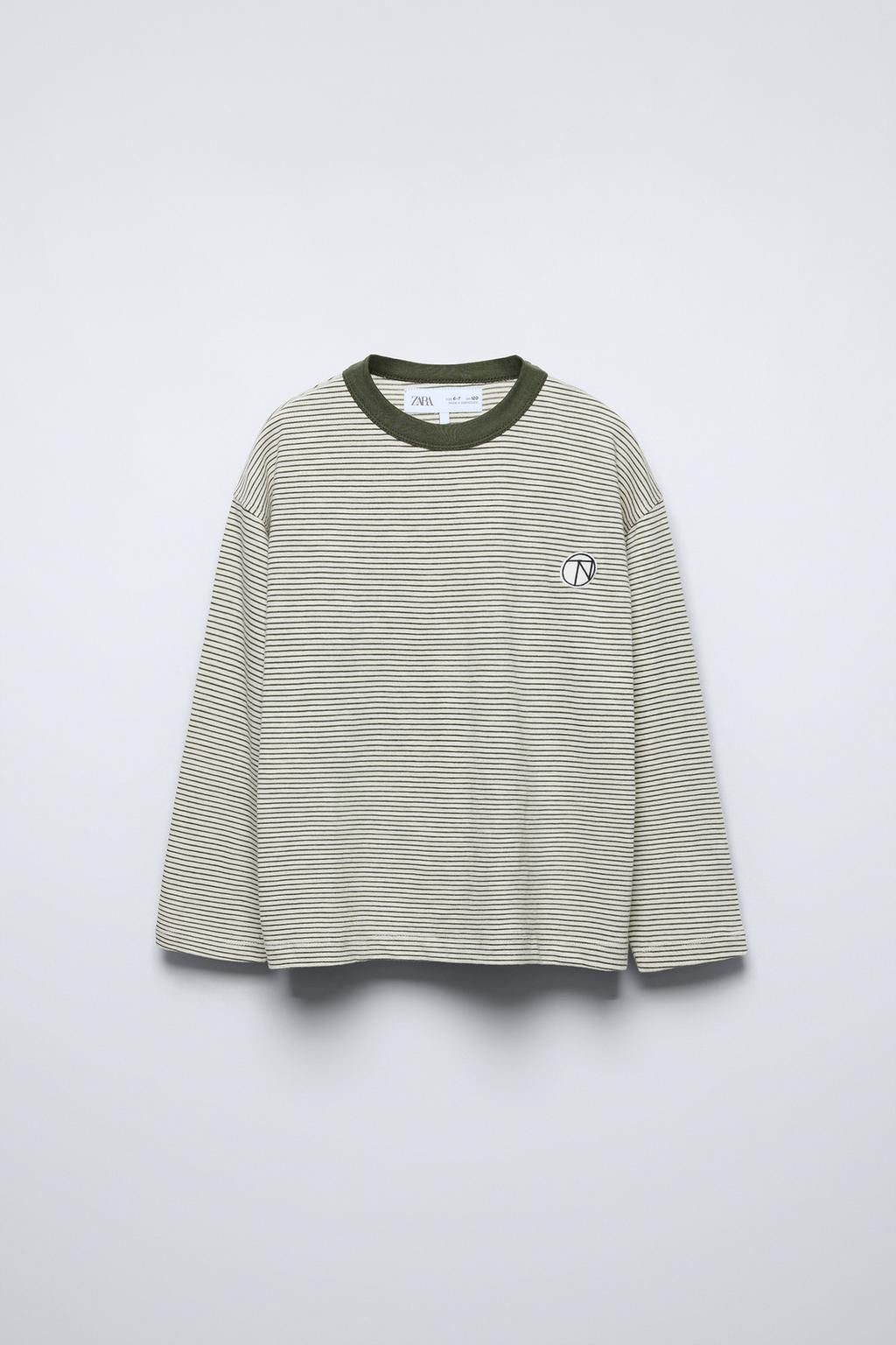 STRIPED T-SHIRT WITH EMBROIDERED PATCH - Zara фото 2