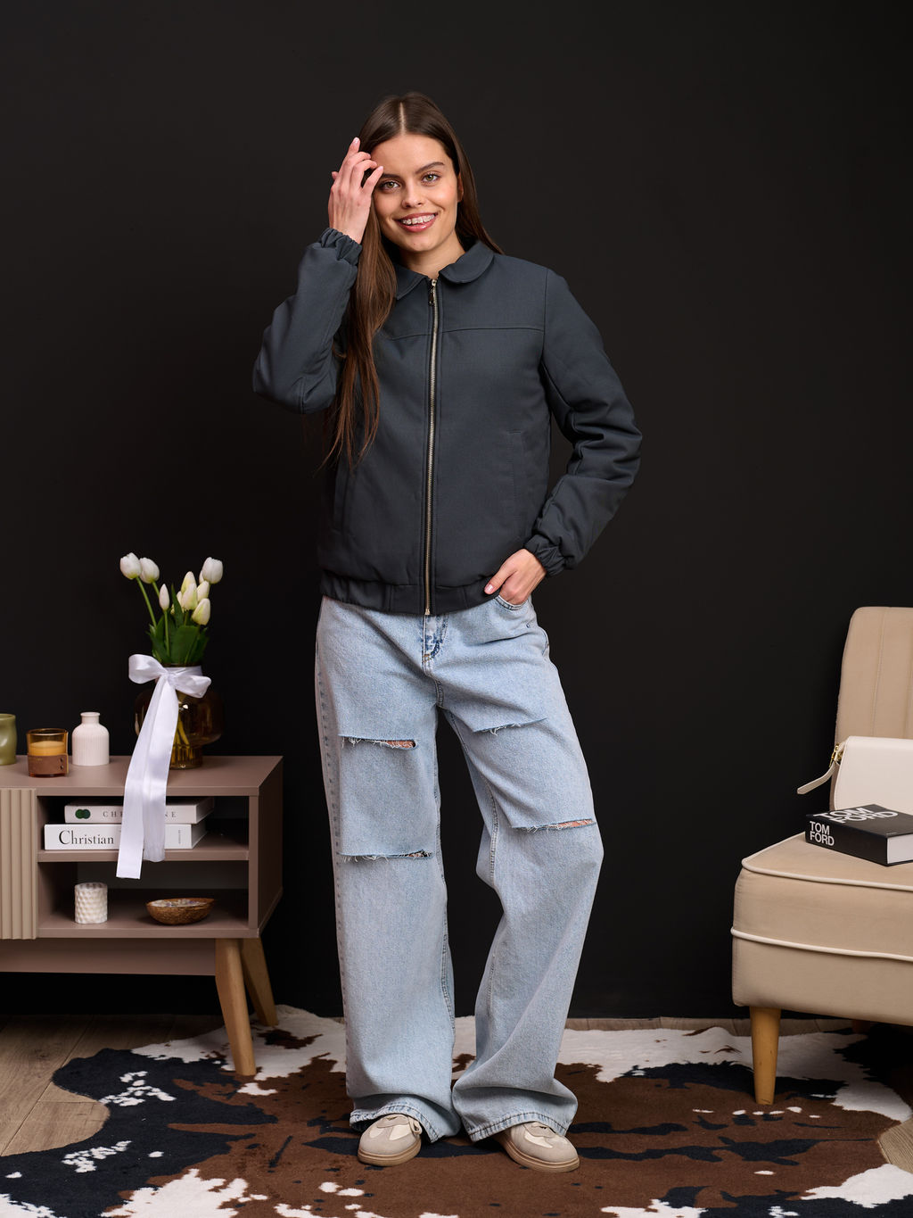 Бомбер женский "Браун" серый