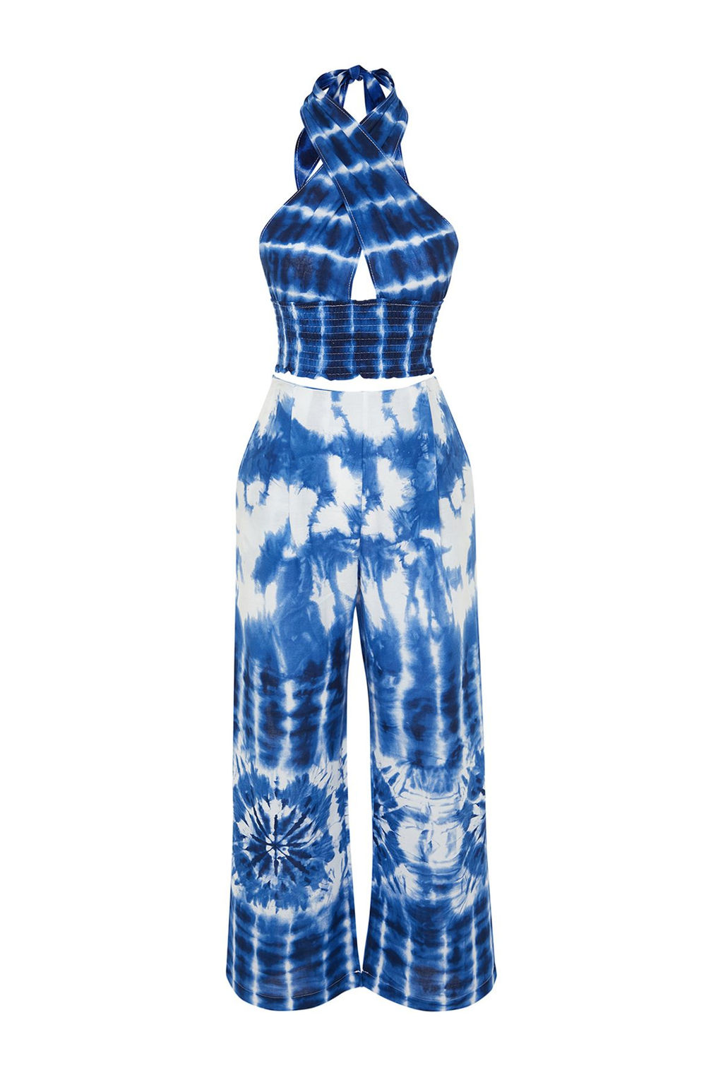 Soyut Desenli Dokuma %100 Pamuklu Bluz Pantolon Plaj Tak?m TBESS24AU00013