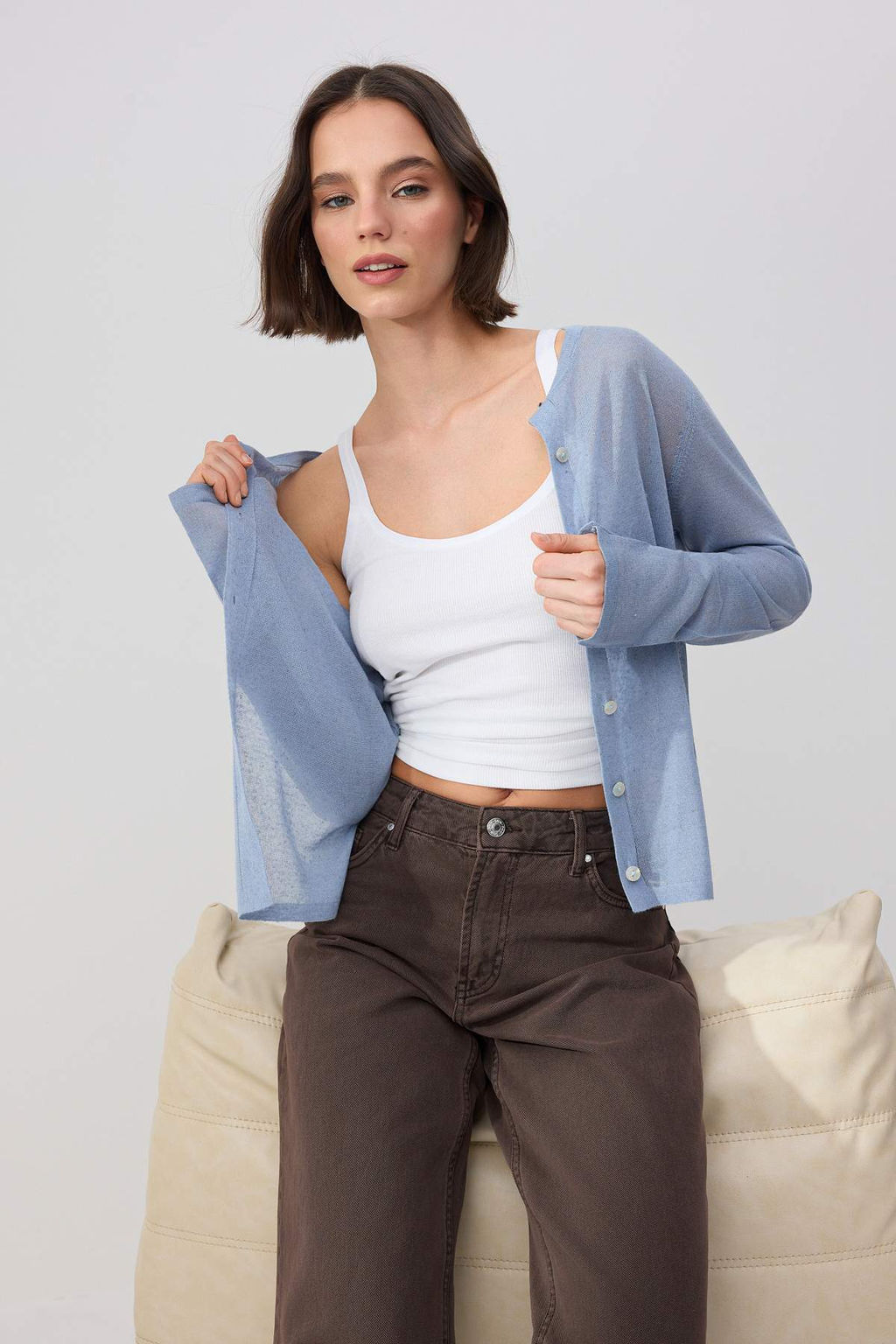 Wardrobe Essentials Mavi Bisiklet Yaka Ince Triko H?rka TWOSS26HI00009