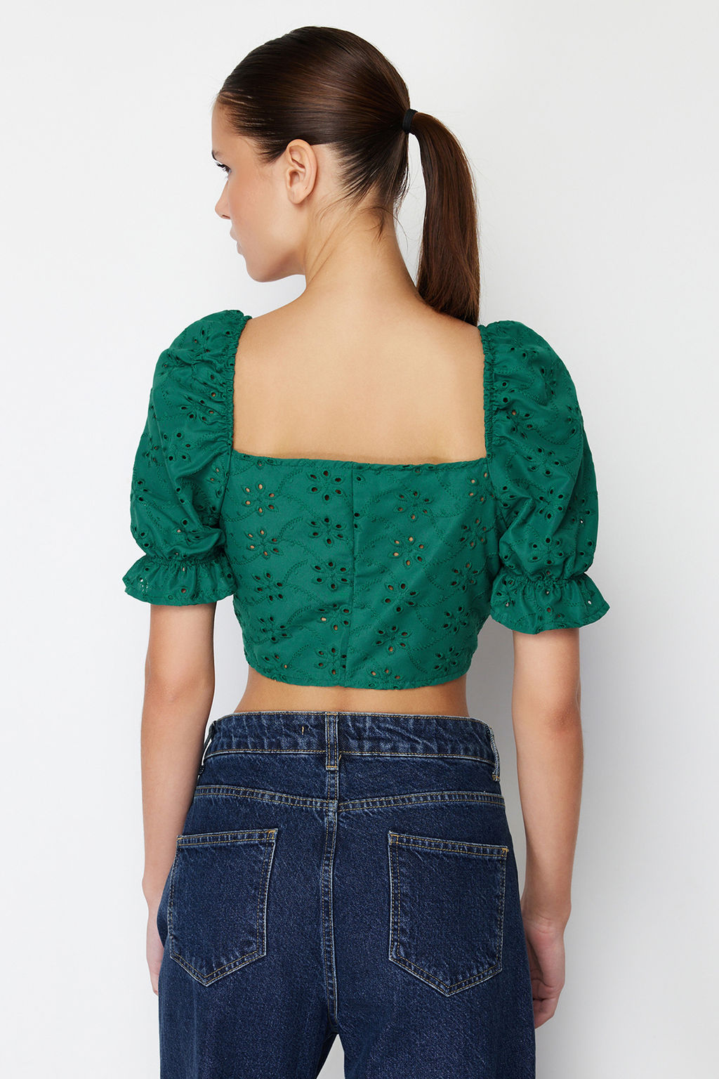 Yesil Buzgu Detayl? Crop Dokuma Bluz TWOSS24BZ00340 - Trendyolmilla фото 6