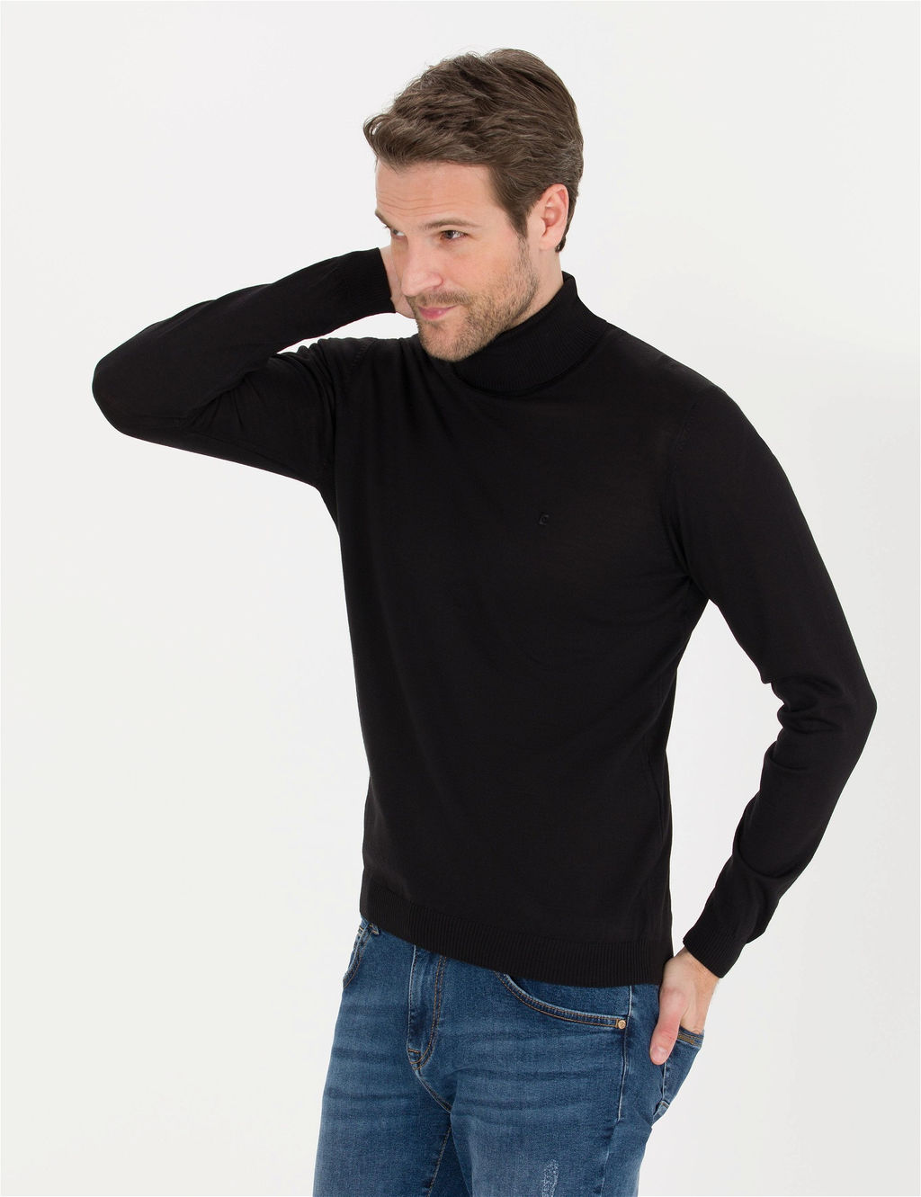 Siyah Slim Fit Bal_k__ Yaka Y_n Kar___ml_ Basic Triko Kazak - Pierre cardin фото 4