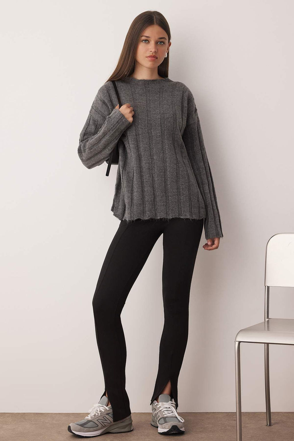 Antrasit Yumusak Dokulu Genis Kal?p Triko Kazak TWOAW26KZ00177 - Trendyolmilla фото 2