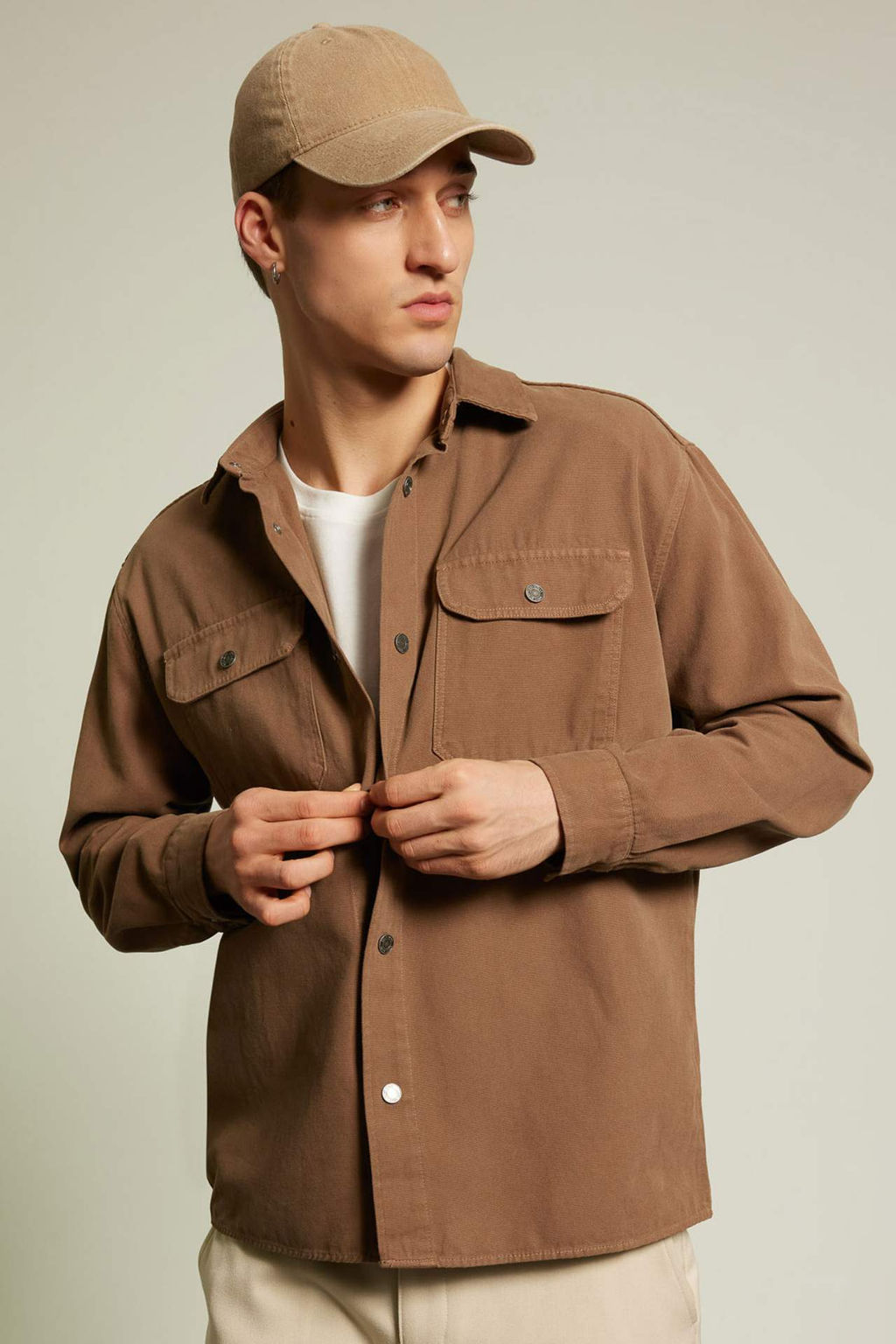 Relax Fit Polo Yaka C?tc?t Kapamal? Cepli Kanvas Gomlek Ceket - Defacto фото 4