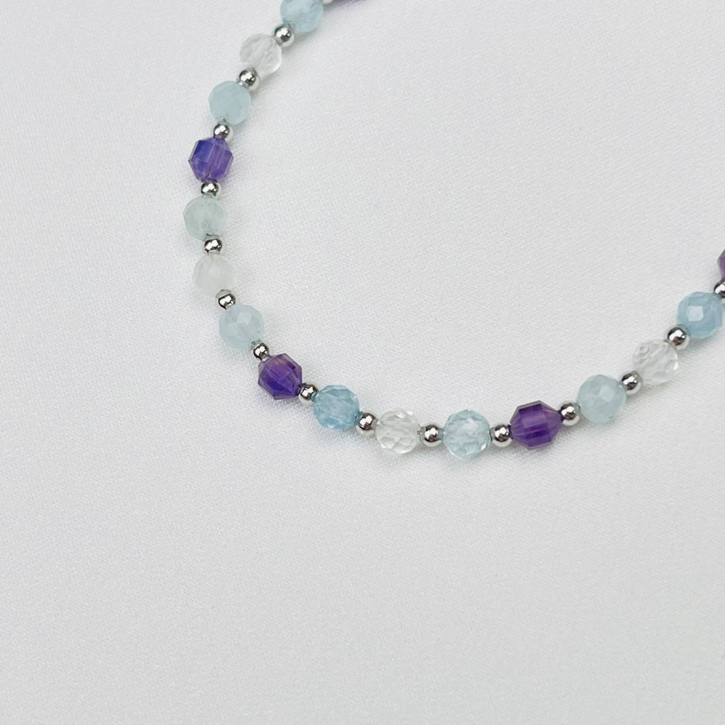 Браслет для "Рака" из Аквамарина,Аметиста и Горного Хрусталя 18 см +