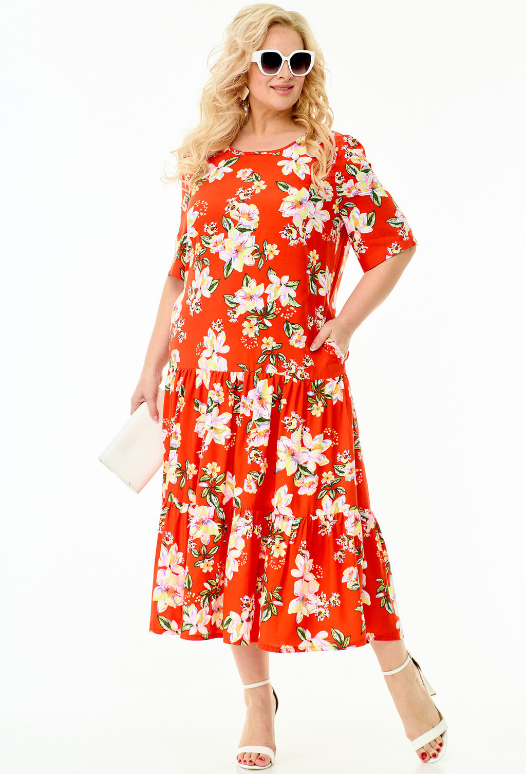 Платье Taita plus 2114 оранжевый цветы