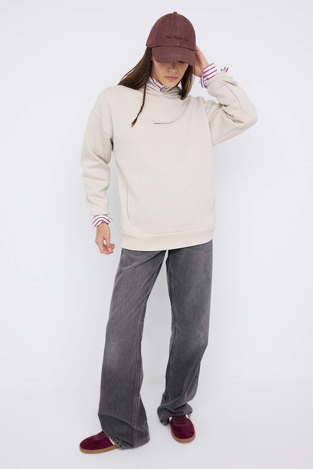 Teen Tas Kapusonlu S?rt Melek Bask?l? Kal?n Ici Polarl? Oversize Orme Sweatshirt TWOAW26SW00198