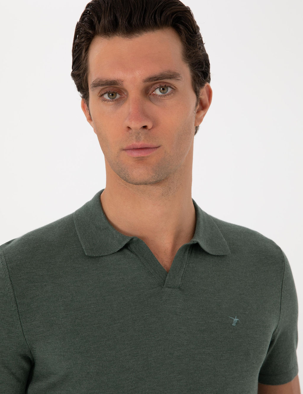 Koyu Ye_il Slim Fit Apa_ Yaka Triko T-shirt