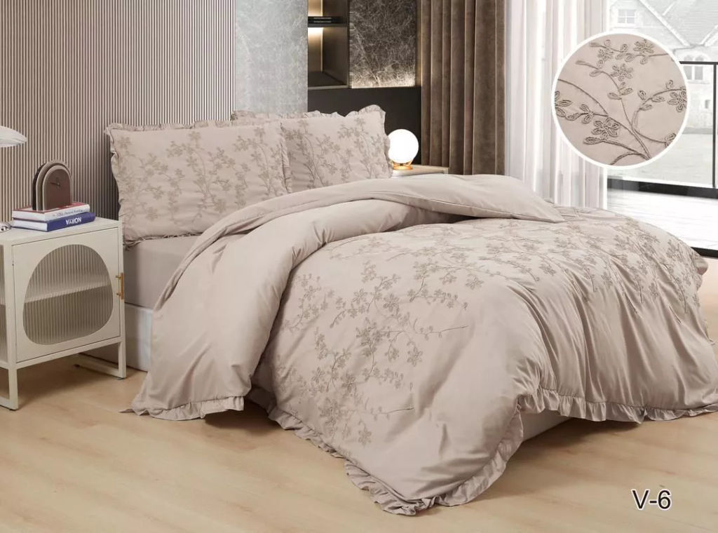 КПБ EFOR COTTONI с вышивкой цветы (V-6), евро фото 2