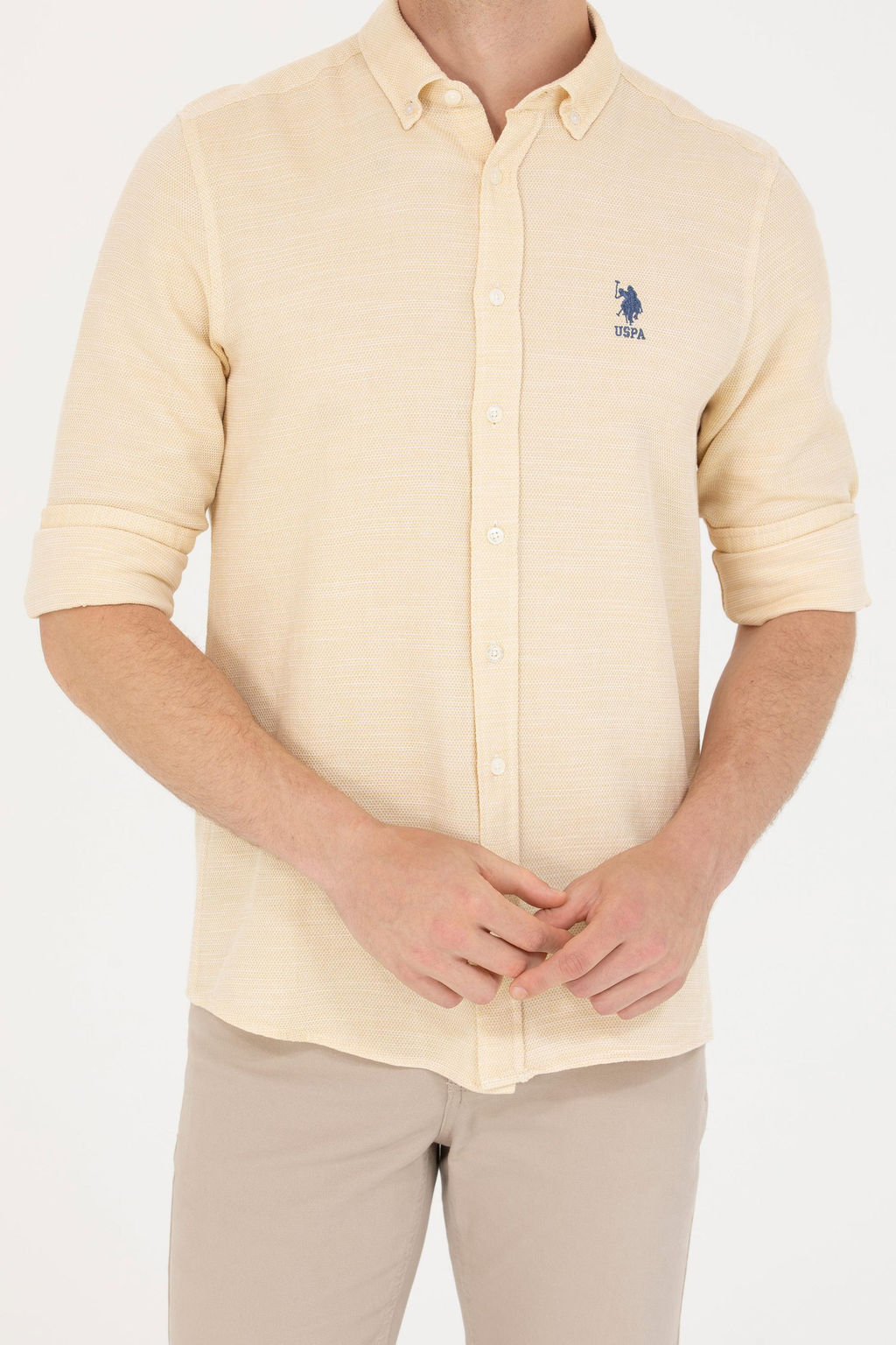 Мужская светло-желтая рубашка с длинным рукавом - U.s. polo assn фото 20