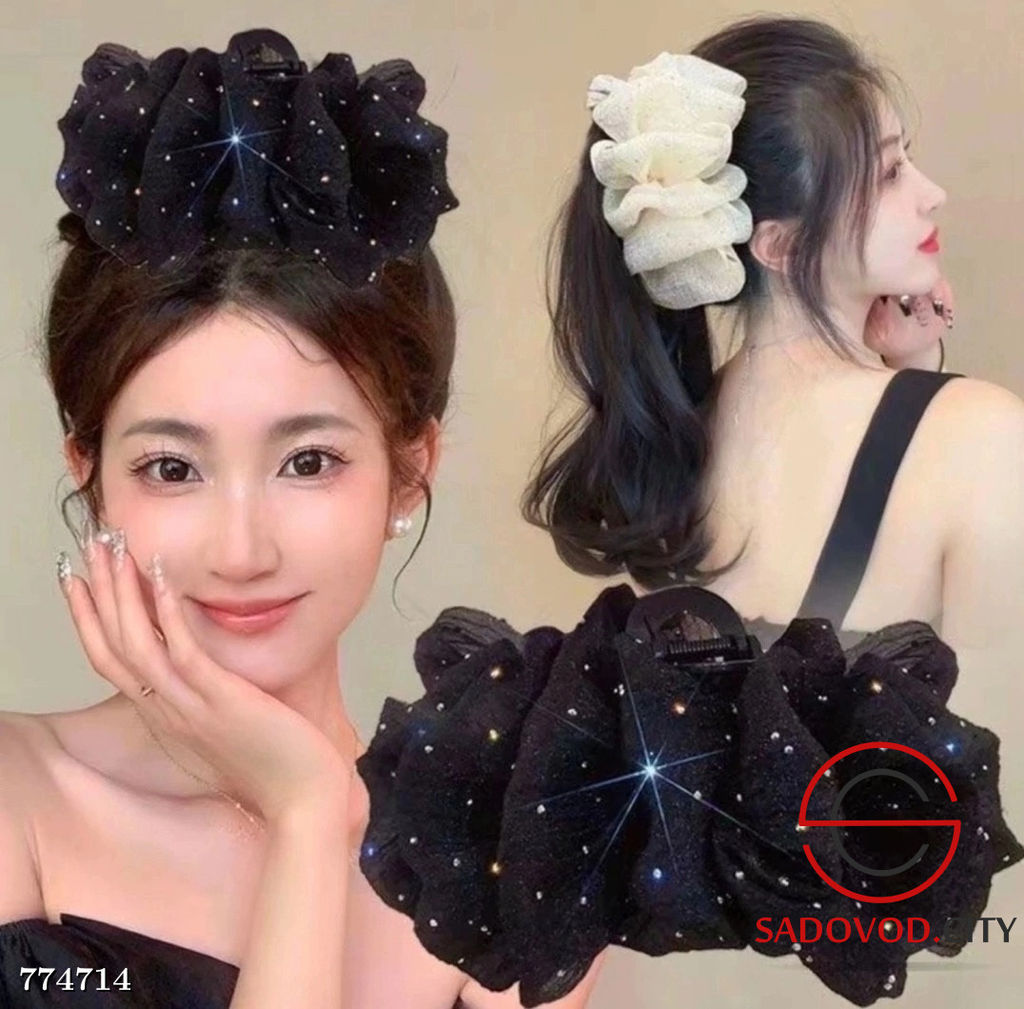 Крабик бант пышный для волос со стразами