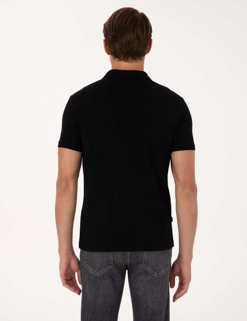 Siyah Slim Fit %100 Pamuk K_vr_lmaz Polo Yaka Basic Ti__rt