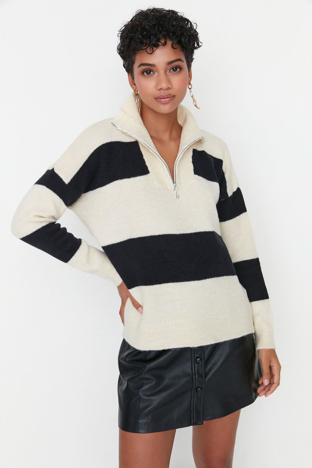 Tas Genis Kal?p Yumusak Dokulu Fermuarl? Triko Kazak TWOAW22KZ0424 - Trendyolmilla фото 3