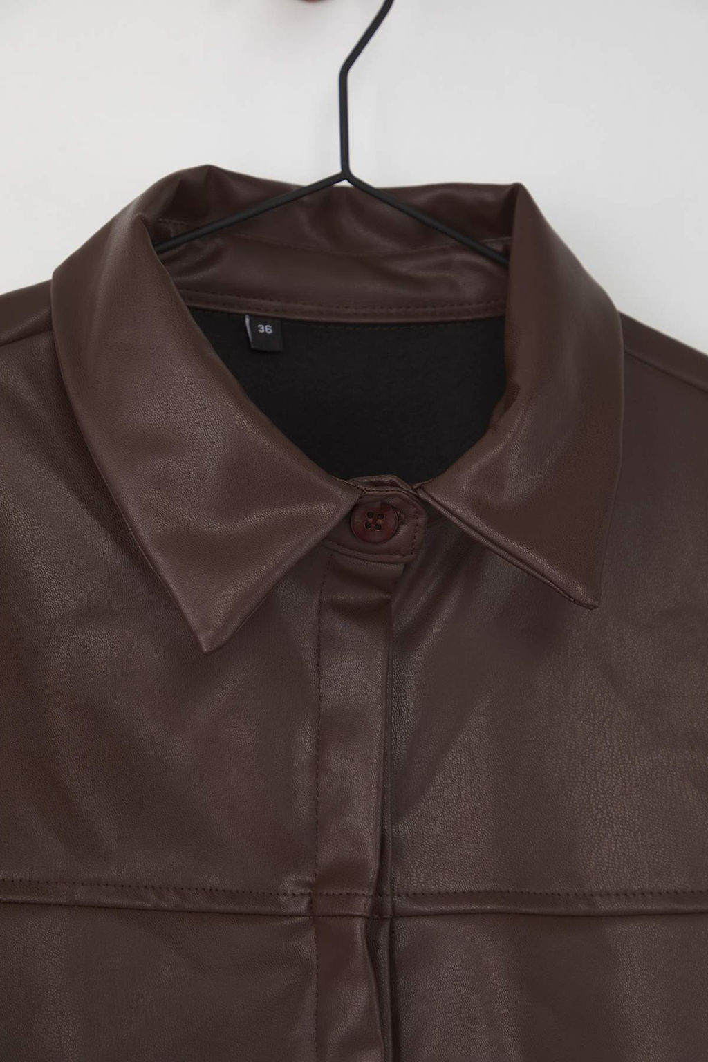 Koyu Kahverengi Crop Deri Gomlek TWOAW26GO00025 - Trendyolmilla фото 6