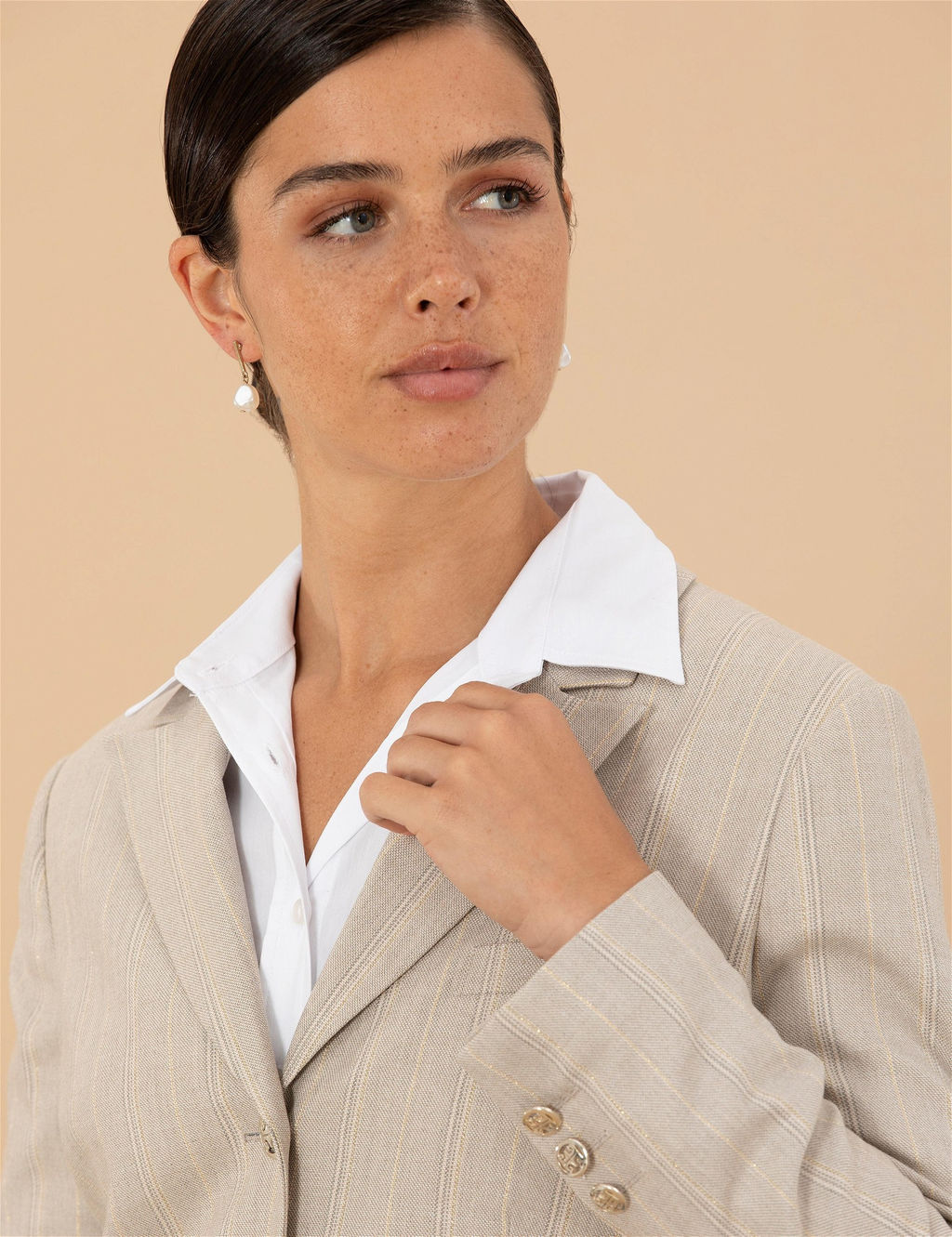 Bej _izgili Crop Ceket