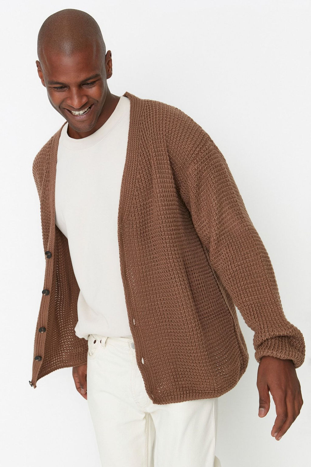 TRENDYOL MAN Vizon Oversize Genis Kesim V Yaka Dokulu H?rka TMNAW21HI0238