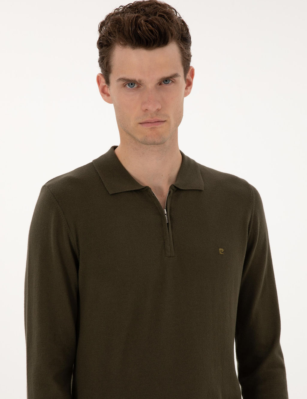 Haki Slim Fit Polo Yaka Fermuarl_ Basic Triko Kazak - Pierre cardin фото 2