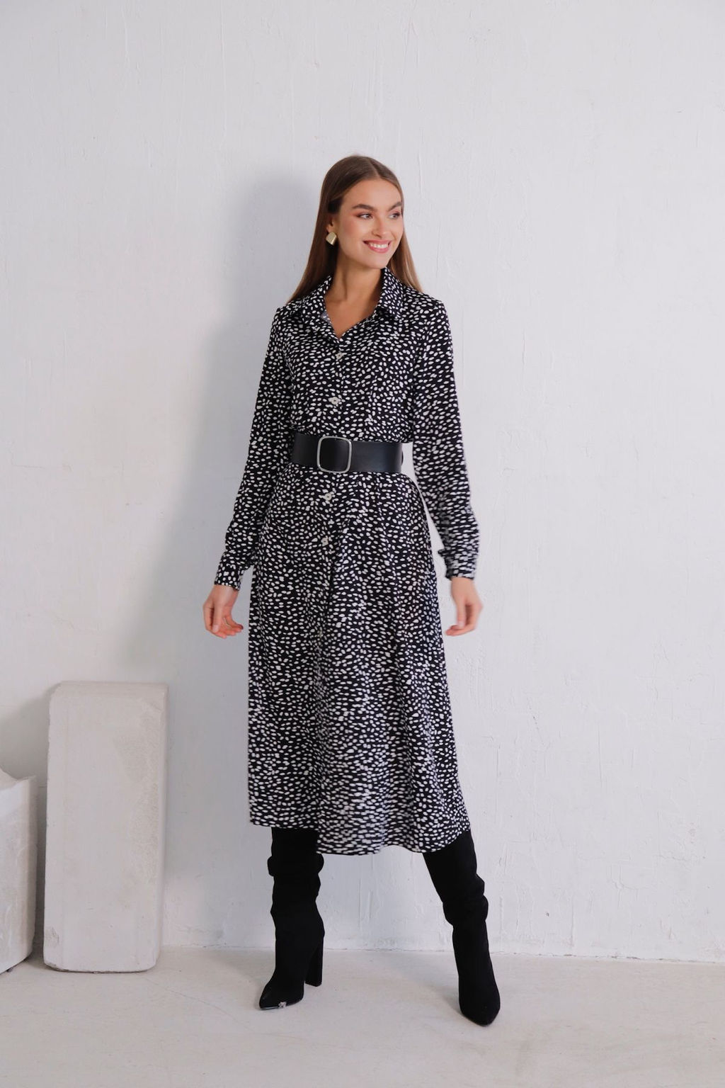 11614 Платье-рубашка удлинённое чёрно-белое - Martichelli фото 5