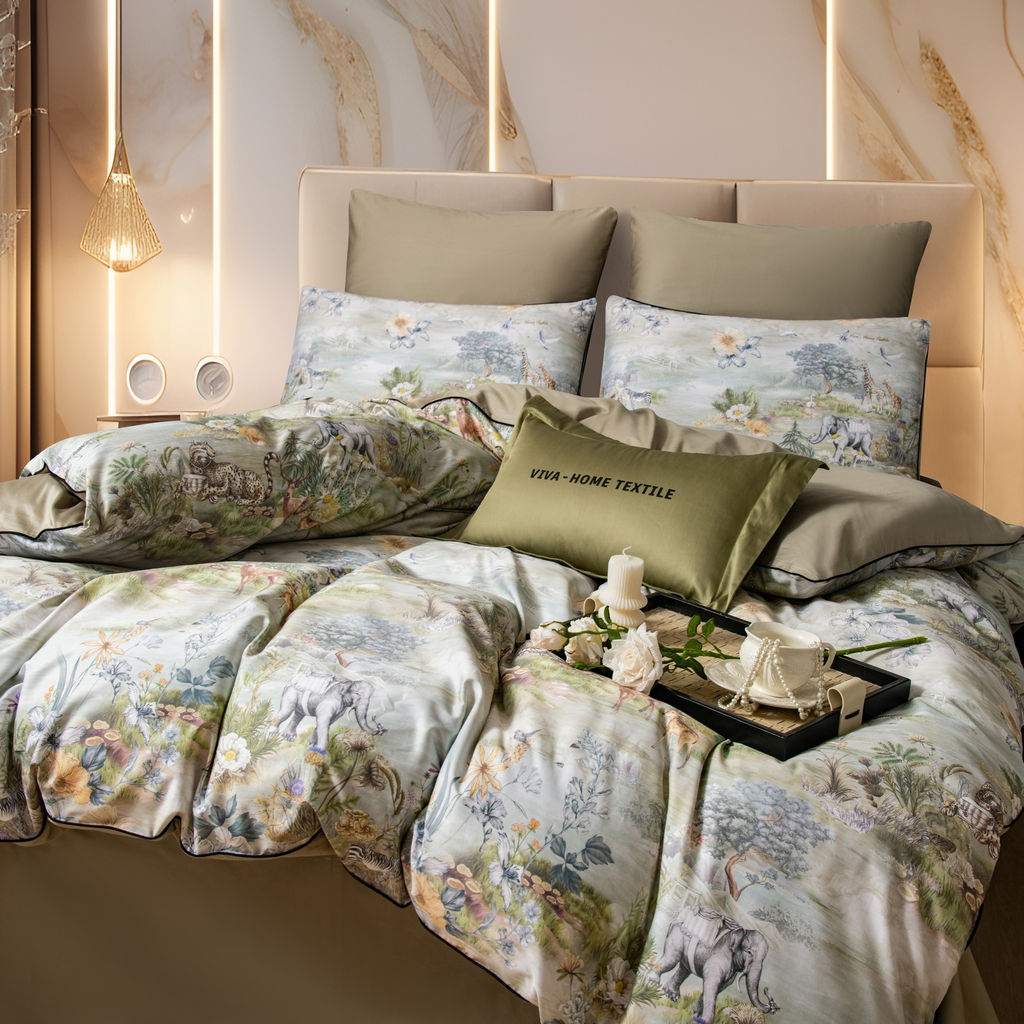 Комплект постельного белья Сатин Премиум на резинке CPAR055 Евро 4 Наволочки