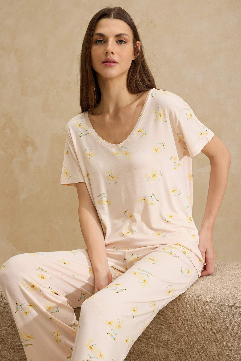 Somon Cicekli Viskon Suprem Orme Pijama Tak?m? THMSS26PT00023 - Trendyolmilla фото 2