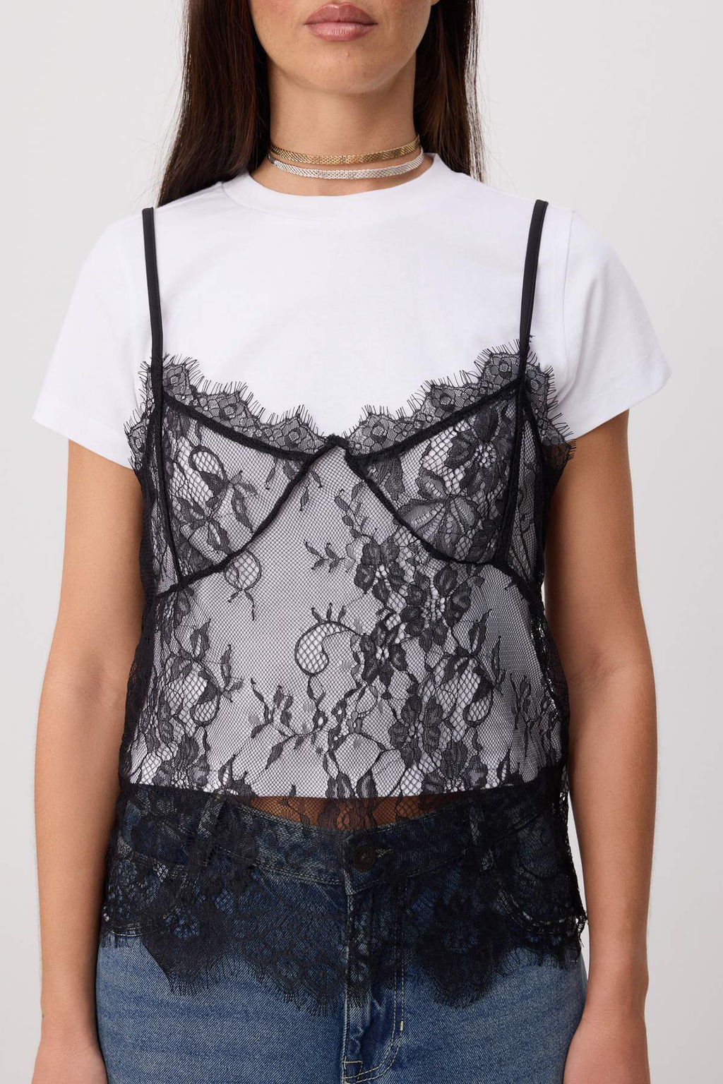 Ekru D_z Regular/Normal Kal_p Bisiklet Yaka Dantel Atlet Detayl_ Esnek _rme T-Shirt TWOSS26TS00290 - Trendyolmilla фото 7