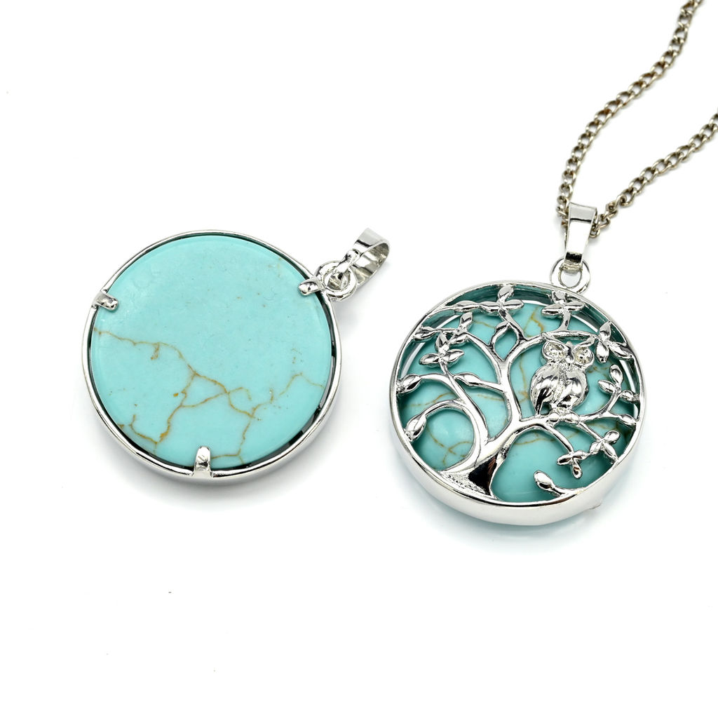 Кулон Дерево двухсторонний в металле с бирюзой иранской имитация 27*27мм
