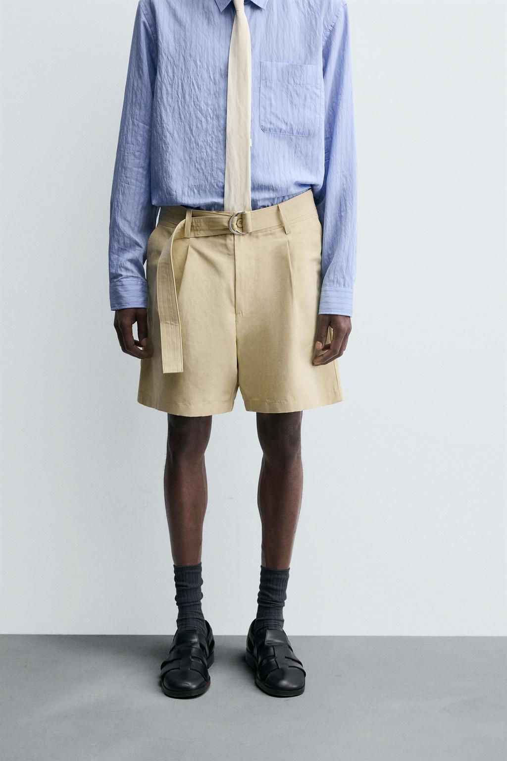 COTTON-LINEN BERMUDA SHORTS WITH BELT - Zara фото 2