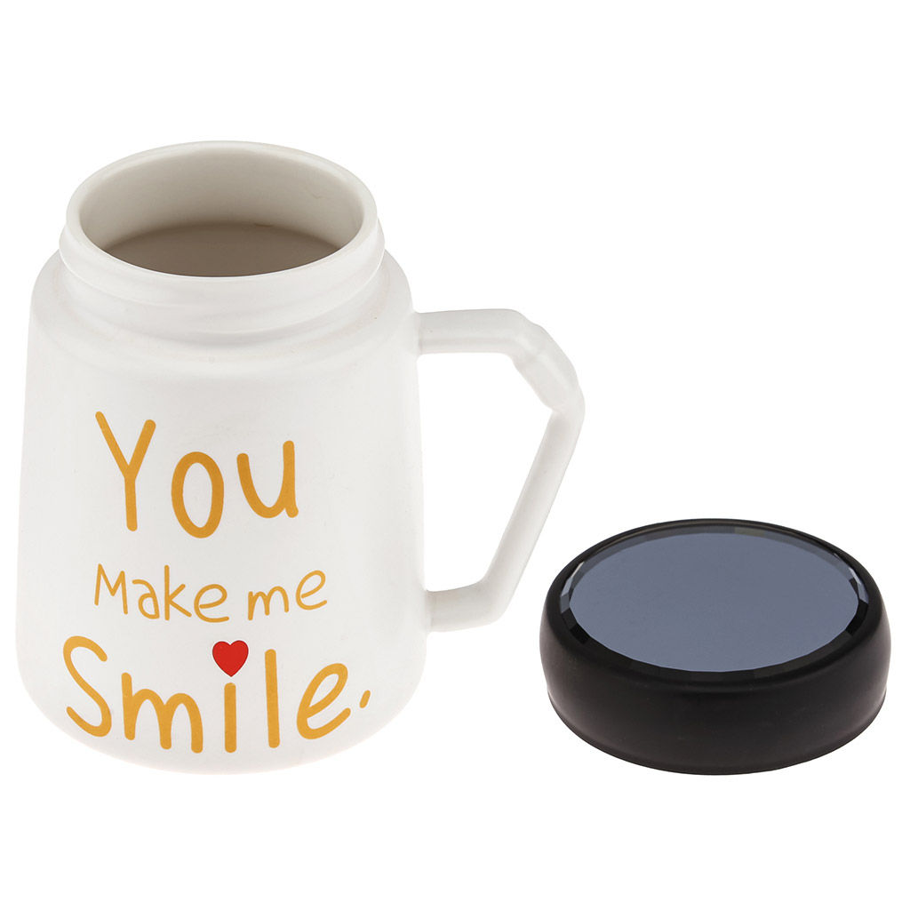 Кружка фарфоровая Признания You make me smile 600мл, д9,5см h13,3см, матовая глазурь, деколь с золотом, цвет - белый, пластмассовая, винтовая крышка, герметичная, с силиконовым уплотнителем, д/горла 6,6см, д/основания 5,6см, в подарочной коробке - Домашняя мода фото 2