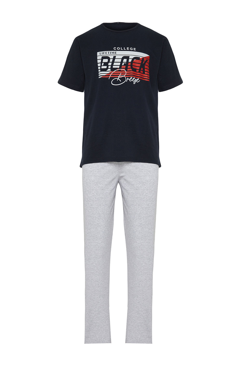 Lacivert Regular Fit Bask?l? Orme Pijama Tak?m? TMNSS24PT00038 - Trendyolmilla фото 7