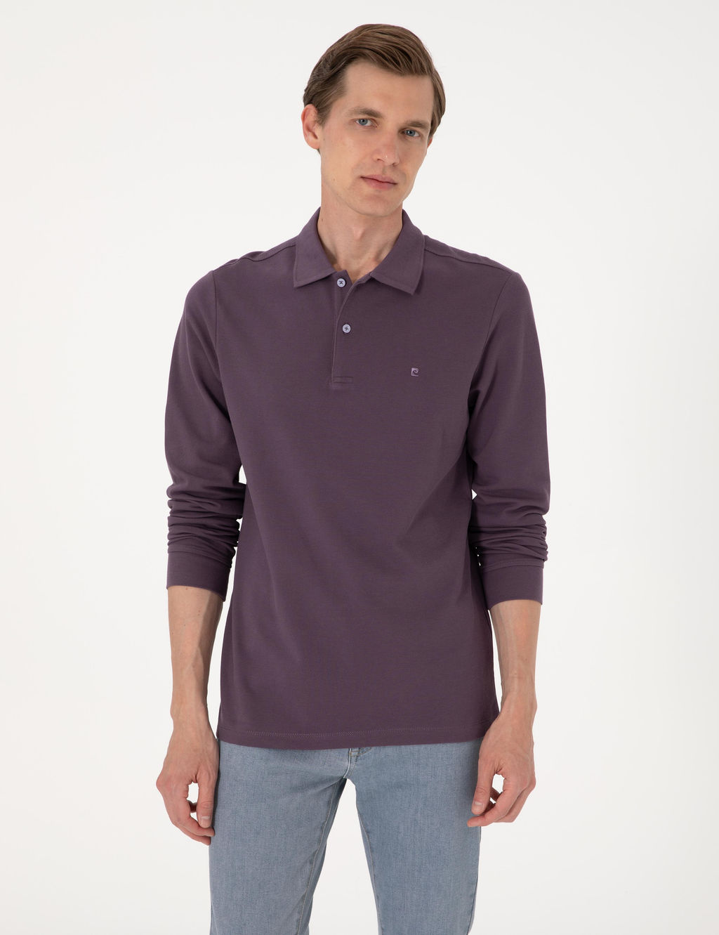 Mor Slim Fit K_vr_lmaz Polo Yaka Basic Pike Sweatshirt