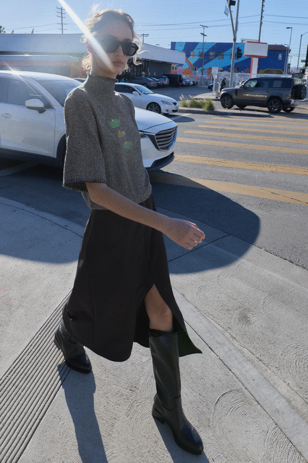 VESTIDO MIDI COMBINADO / Gris medio - Zara фото 5