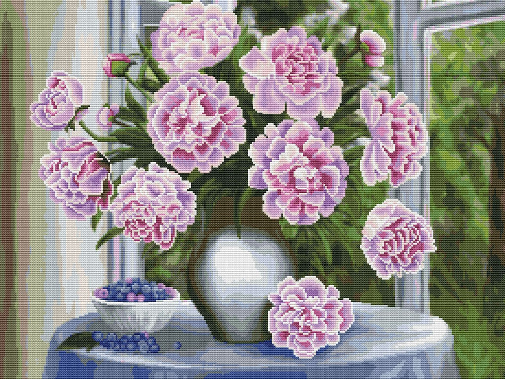 Вышивка крестиком 40х50см, Пионы