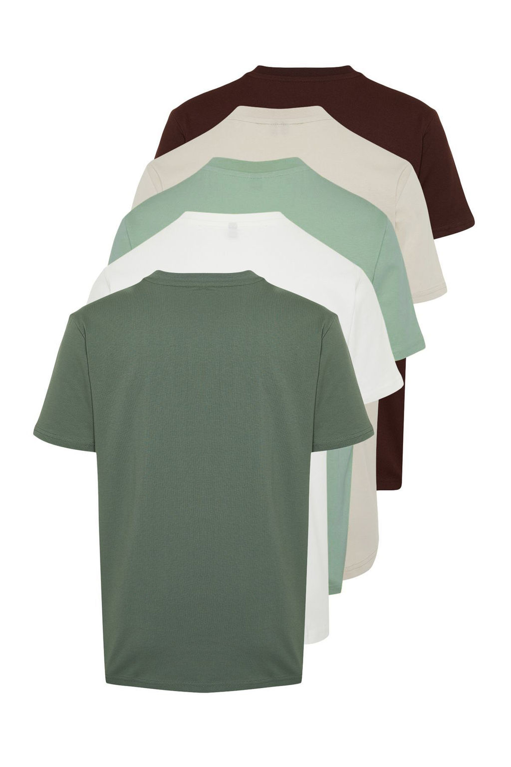 TRENDYOL MAN Siyah-Kahverengi-Gri-Tas-Beyaz Slim/Dar Kesim 5li Paket %100 Pamuk Tok Kumas T-shirt TMNAW20TS0243 - Trendyolmilla фото 28