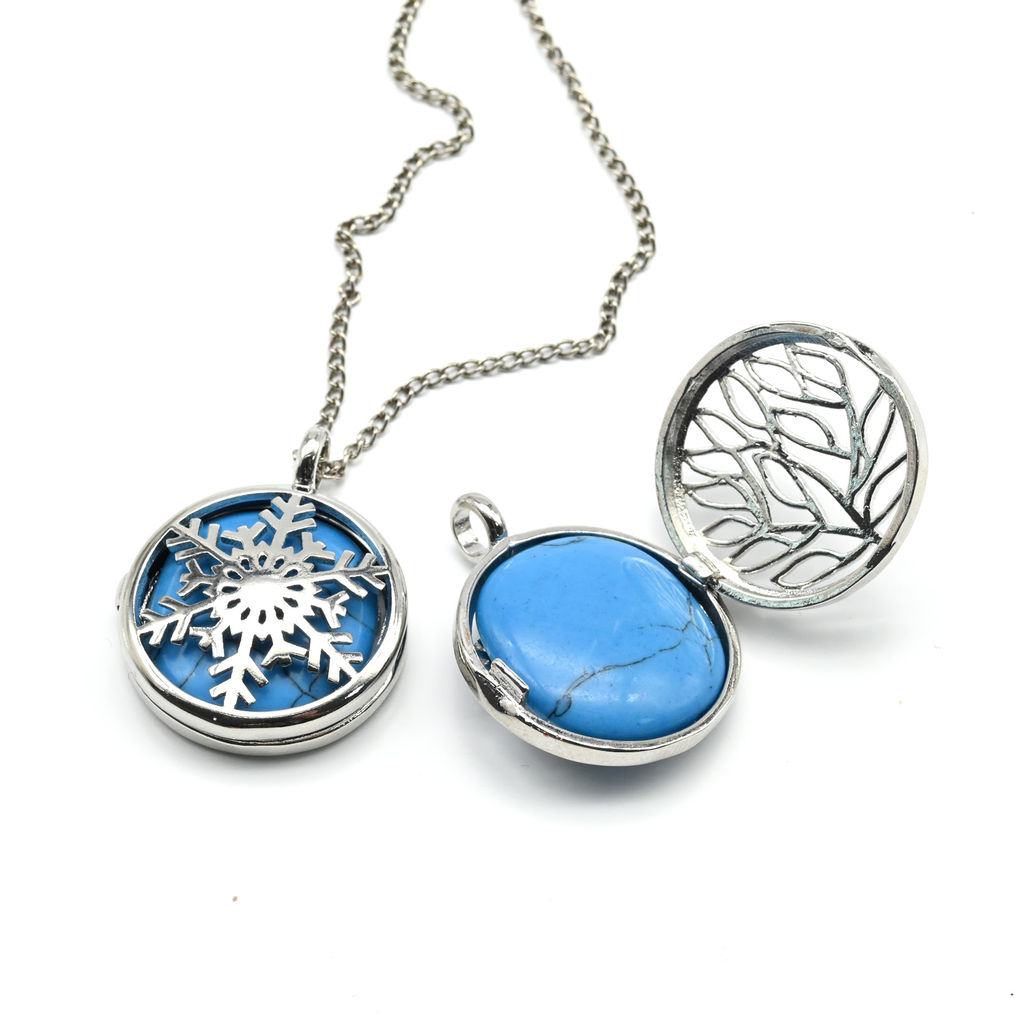 Кулон открывающийся Снежинка 25*25мм с бирюзой