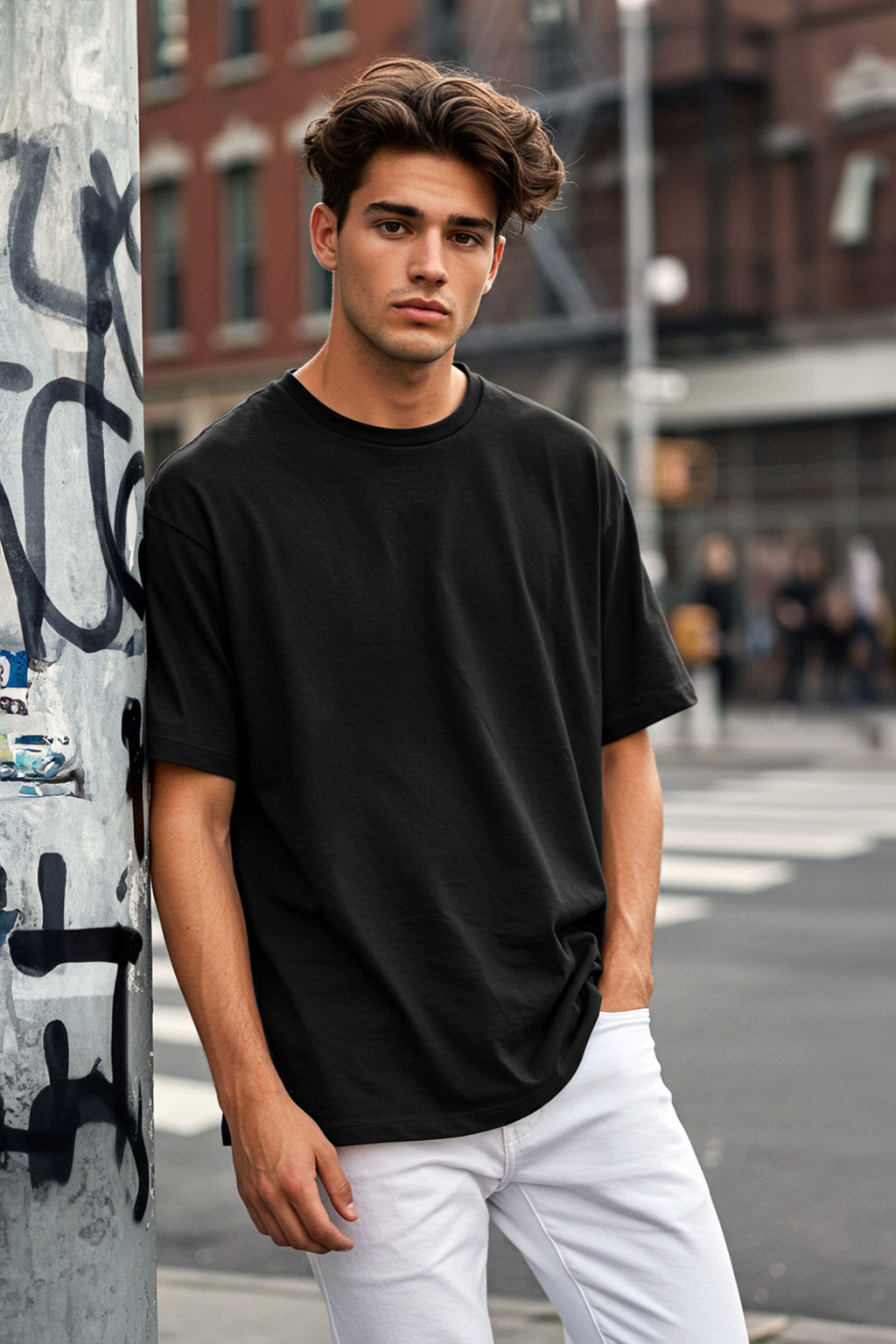 Siyah Oversize/Genis Kesim Basic %100 Pamuklu T-Shirt TMNSS22TS0318