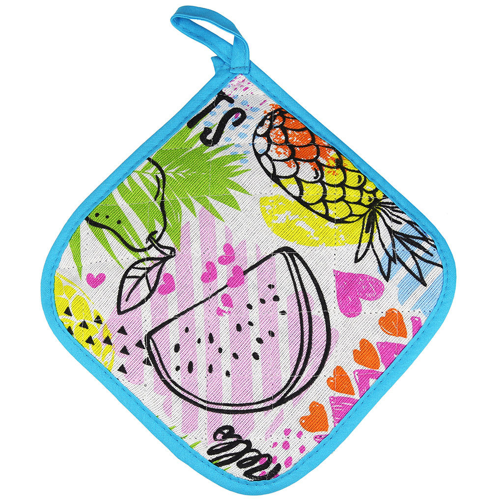 Кухонный комплект ФрешФут б/з: прихватка-варежка 15х30см + прихватка 20х20см, рогожка 171г/м2, хлопок 100%, наполнитель - ватин 280г/м2, на пластмассовом подвесе, Домашняя мода (Россия)  фото 3