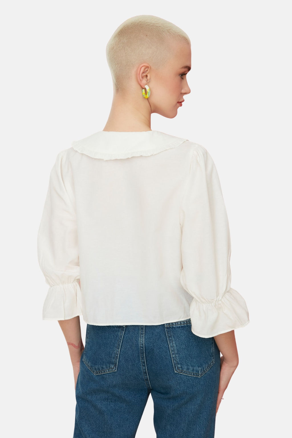 Ekru Bebe Yaka Dokuma Gomlek TWOSS22GO0083 - Trendyolmilla фото 5