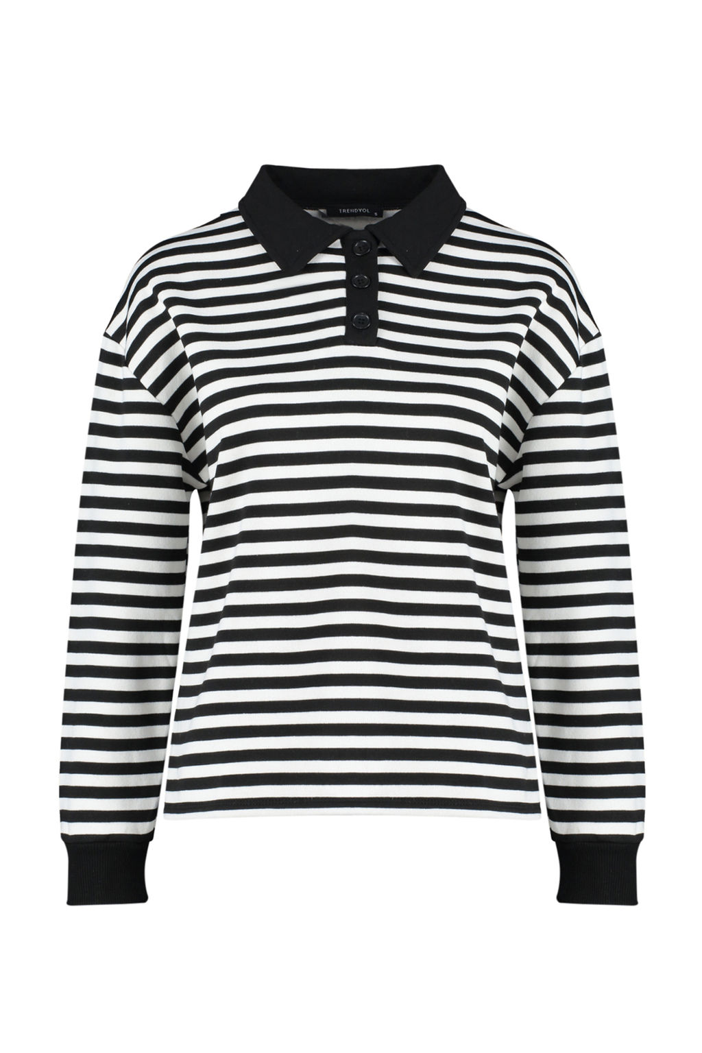 TRENDYOLMILLA Mavi Cizgili Polo Yaka Kal?n Ici Polarl? Oversize Orme Sweatshirt TWOAW24SW00344 фото 6