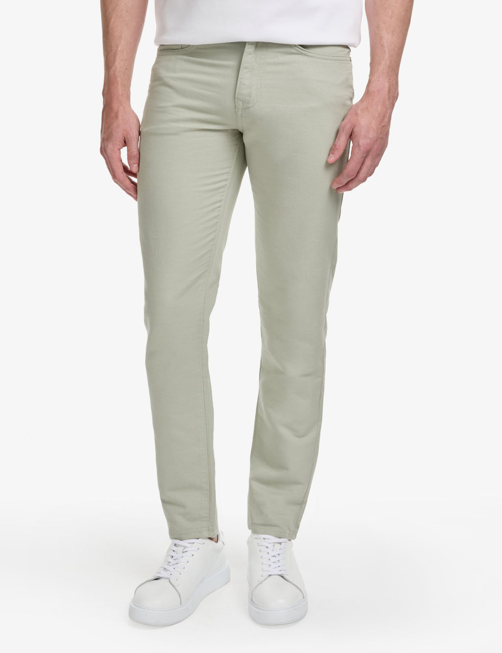 A__k Ye_il Slim Fit Keten Kar___ml_ Kanvas Pantolon