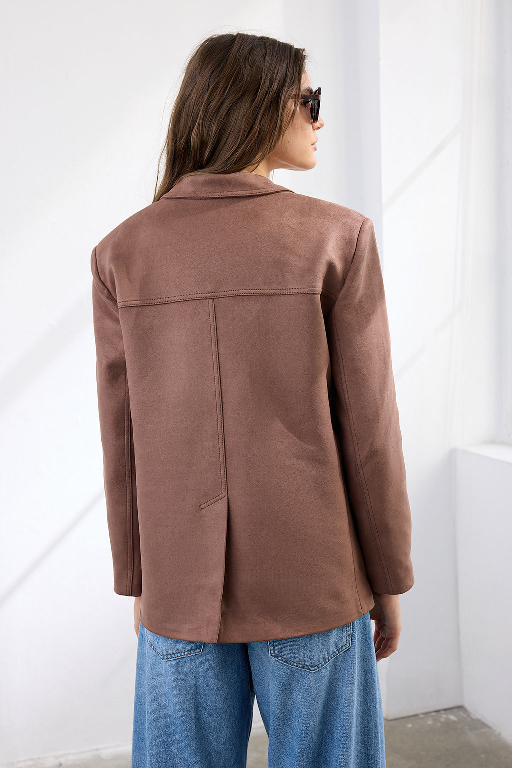 Koyu Kahverengi Rahat Kal?p Dokuma Suet Blazer Ceket TWOAW26BC00001 - Trendyolmilla фото 5
