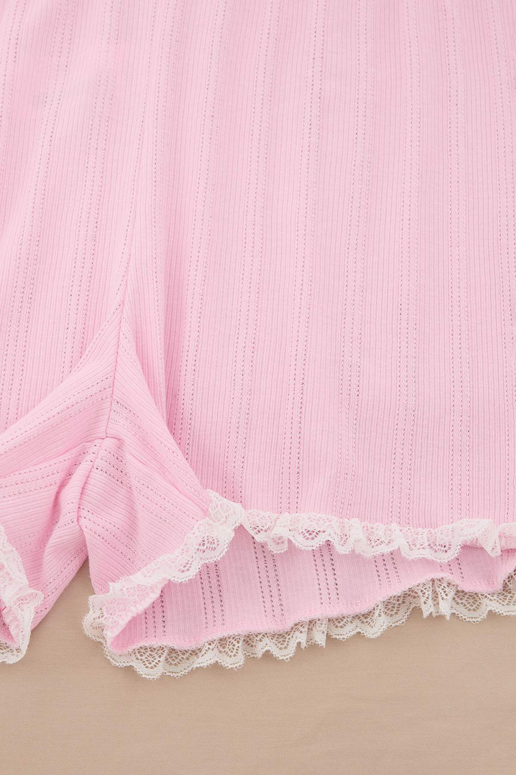 Pembe %100 Pamuklu Yaka Detayl_ Fitilli/Pointel _rme Pijama Tak_m_ THMSS26PT00253 - Trendyolmilla фото 6