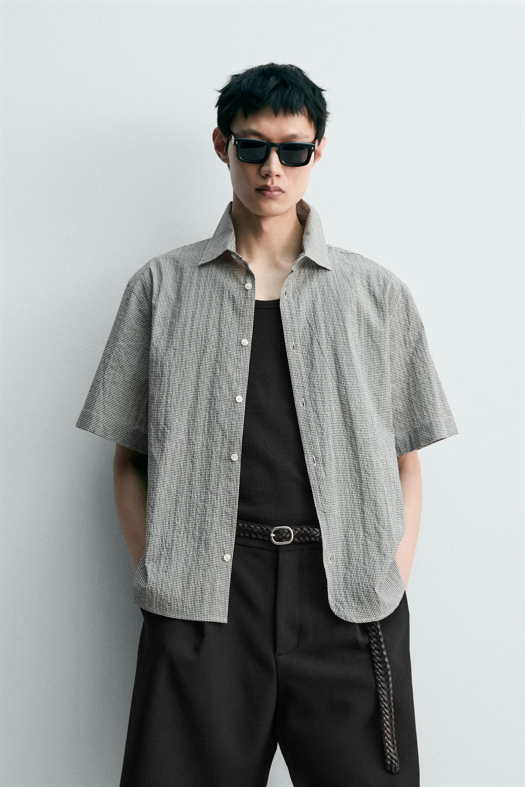 CAMISA REGULAR FIT ESTRUCTURA CUADROS / Blanco / Negro - Zara фото 2