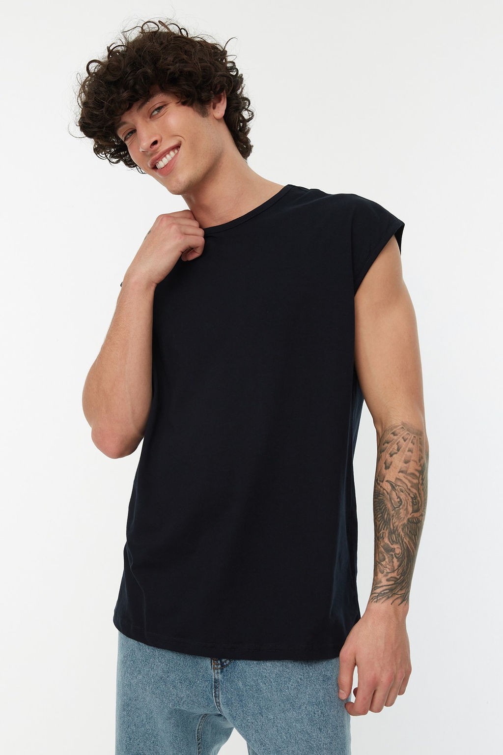 TRENDYOL MAN Basic Lacivert-Gri 2li Paket Oversize/Genis Kesim Pamuklu Kolsuz T-Shirt/Atlet TMNSS22AL0070 - Trendyolmilla фото 4