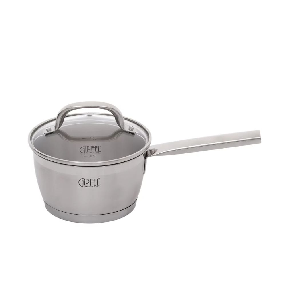 1510 GIPFEL Набор посуды ERA 6пр. (ковш 16х9см/1,5л, кастрюля 18х10см/2л, кастрюля 20х11см/3л со стеклянными крышками) с индукционным капсульным дном. Материал: нерж. сталь 18/10. Толщина 0,6мм  фото 4