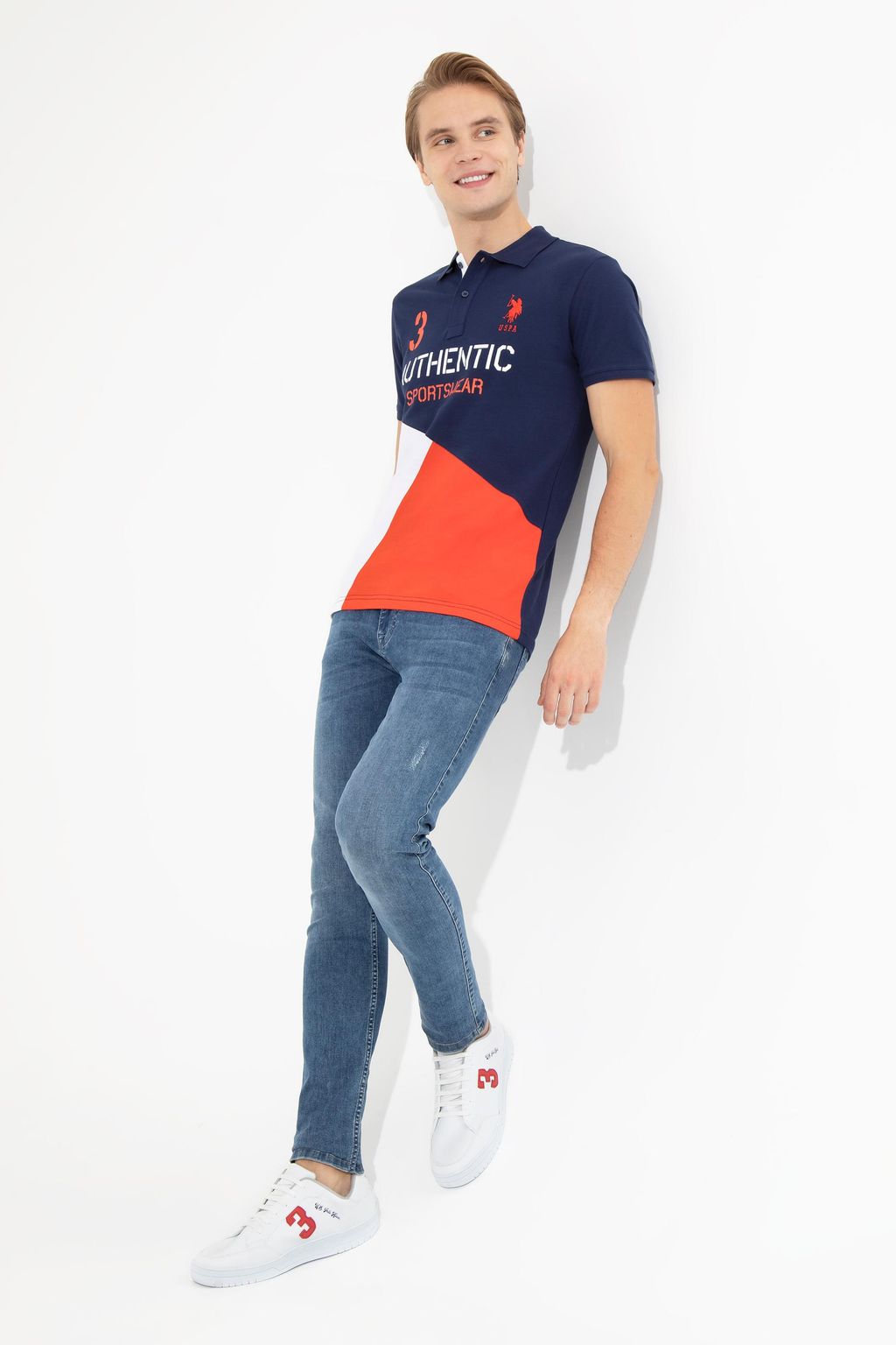 U. S. Polo Assn Мужская темно-синяя футболка с воротником-поло - U.s. polo assn фото 4