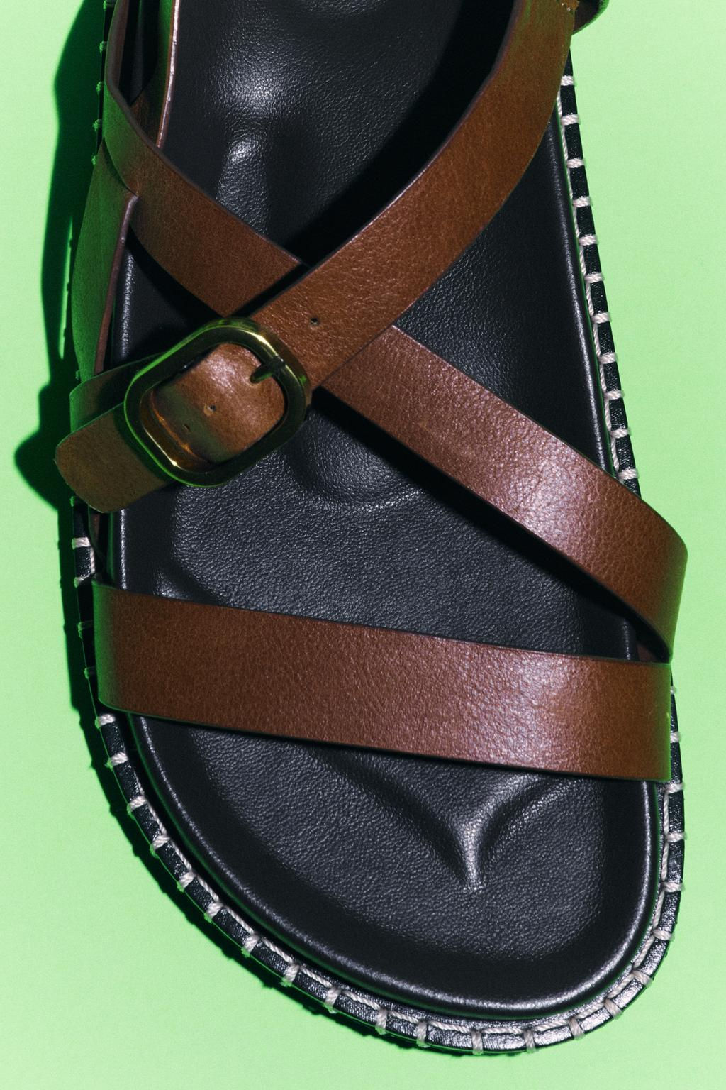 FLAT LEATHER SANDALS WITH CRISS-CROSS STRAPS - Zara фото 3