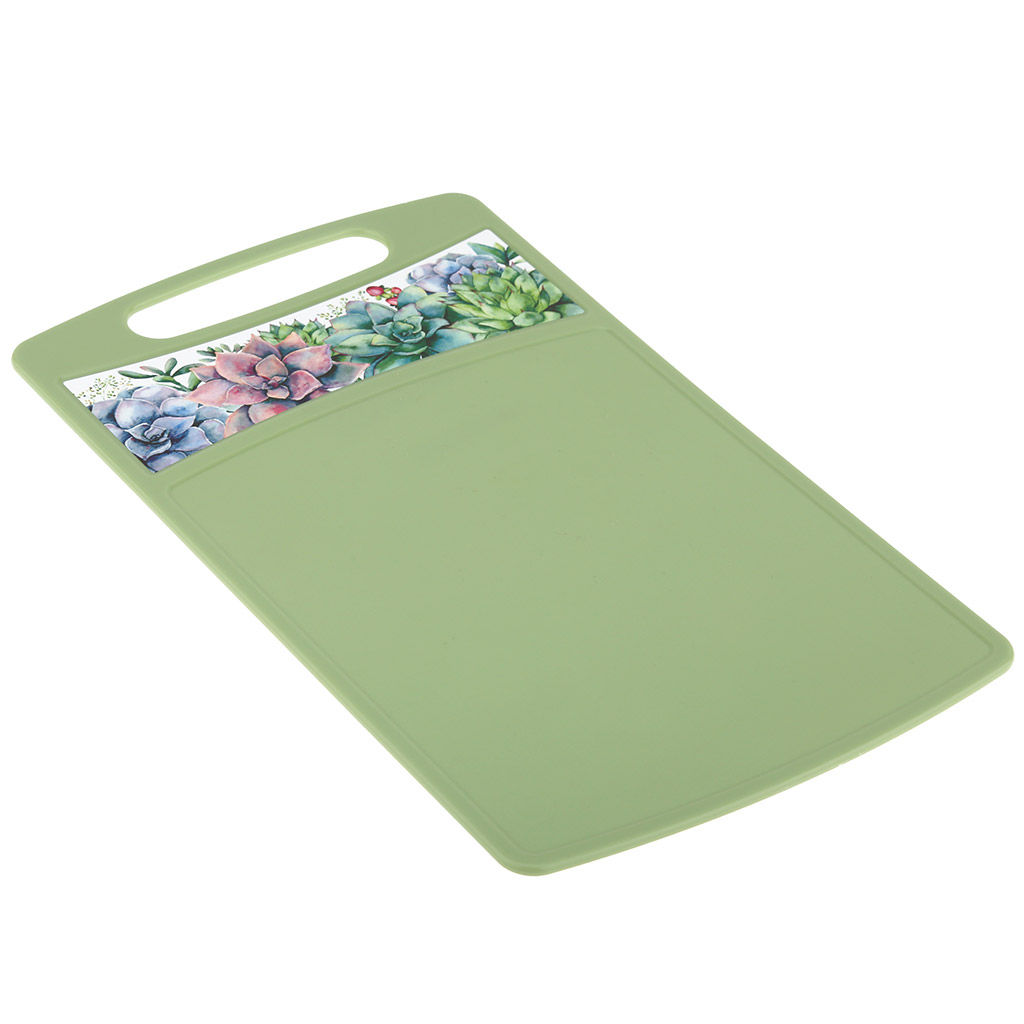 Доска разделочная пластмассовая Bergamo 26х15,5х0,35см, прямоугольная, зеленый, с декором (Россия) - Домашняя мода фото 2