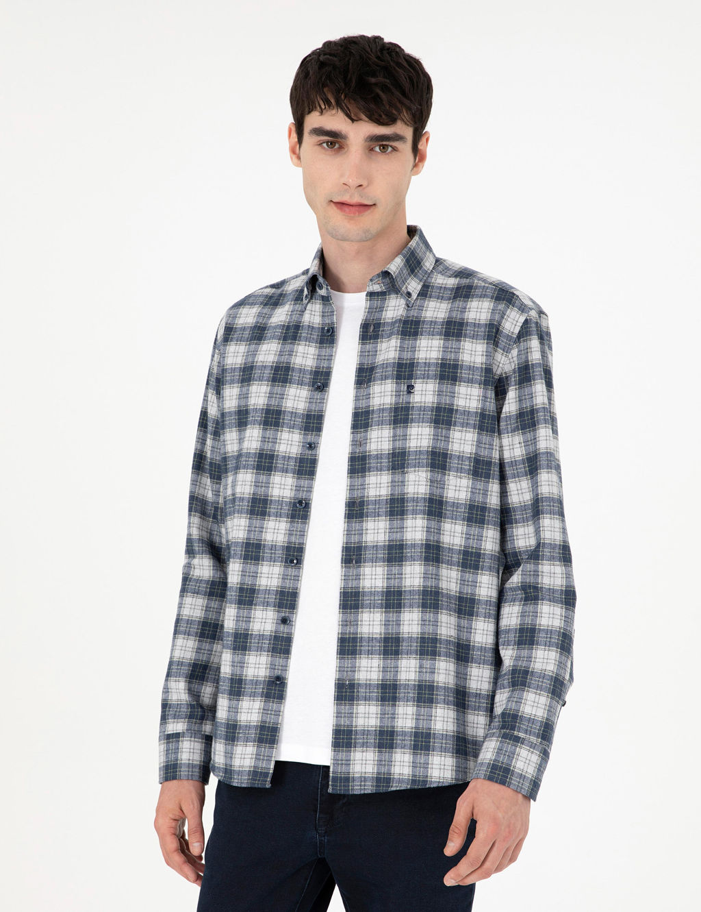 Lacivert Ekose Regular Fit Uzun Kollu G_mlek