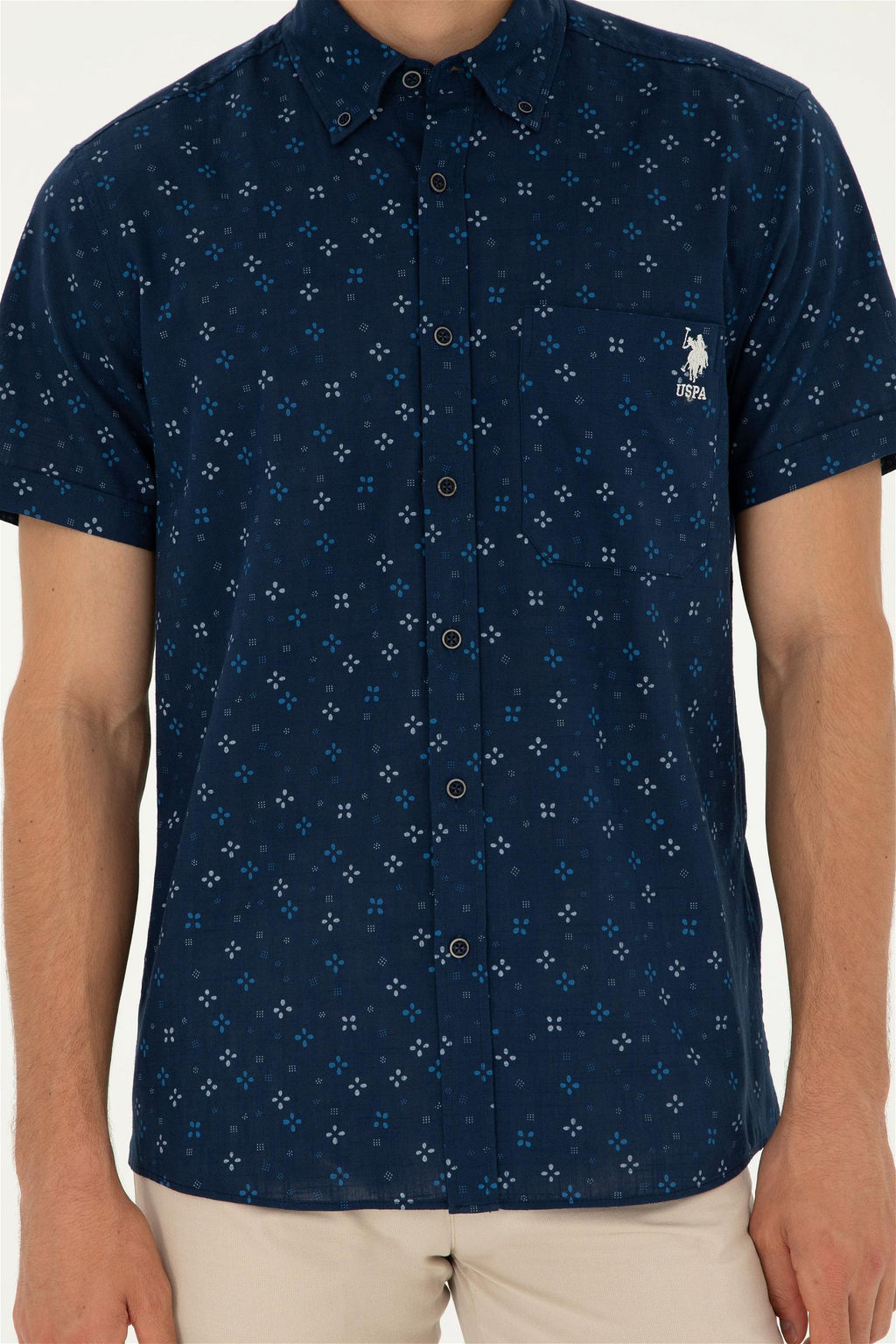 U. S. Polo Assn / Мужская темно-синяя рубашка с коротким рукавом - U.s. polo assn фото 6